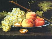 Jacob van Es Nature morte aux peches, raisins et noix sur un entablement France oil painting artist